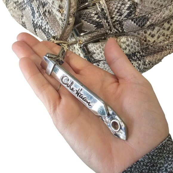 Y2K Cole Haan Python Snakeprint Leather Big Hobo Bag Purse Cream Taupe Buckles - Picture 10 of 16